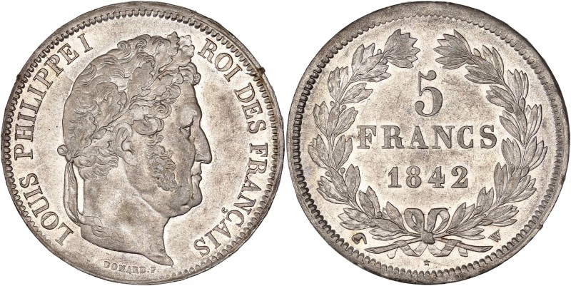 Louis Philippe I (1830 - 1848) 5 Francs,
1842 W (Lille) - Argent 
A/ LOUIS PHILI...