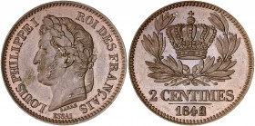 Louis Philippe I (1830 - 1848) ESSAI 2 Centimes,
1842 - Cuivre 
A/ LOUIS PHILIPPE I ROI DES FRANÇAIS ESSAI
R/ 2 CENTIMES
Reference: Maz. 1116
2,08 grs...