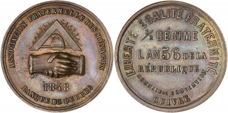 IIeme République (1848 - 1852) Essai 1/2 Décime - Banque du Peuple
1848 - Cuivre...