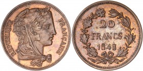 IIeme République (1848 - 1852) Essai piéfort concours de 20 Francs Gayrard,
1848 - Cuivre 
A/ RÉPUBLIQUE FRANCAISE
R/ 20 FRANCS 1848
Reference: Maz 12...