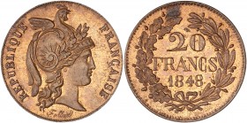 IIeme République (1848 - 1852) Essai piéfort concours de 20 Francs Allard,
1848 - Cuivre 
A/ RÉPUBLIQUE FRANCAISE
R/ 20 FRANCS 1848
Reference: Maz 123...