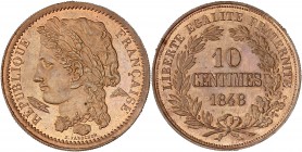 IIeme République (1848 - 1852) Essai piéfort concours de 10 Centimes Faronchon,
1848 - Cuivre 
A/ RÉPUBLIQUE FRANCAISE
R/ LIBERTE EGALITE FRATERNITE 1...
