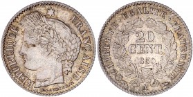 IIeme République (1848 - 1852) 20 Centimes Cérès,
1850 A (Paris) - Argent 
A/ RÉPUBLIQUE FRANCAISE
R/ LIBERTE EGALITE FRATERNITE 10 CENTIMES 1850 A 
R...