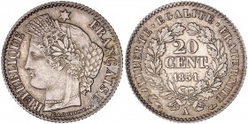 IIeme République (1848 - 1852) 20 Centimes Cérès,
1851 A (Paris) - Argent
A/ RÉPUBLIQUE FRANCAISE
R/ LIBERTE EGALITE FRATERNITE 20 CENTIMES 1851 A
Ref...