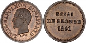 IIeme République (1848 - 1852) Essai au module de 1 centime,
1851 - Bronze
A/ LOUIS-NAPOLÉON BONAPARTE
R/ ESSAI DE BRONZE
Reference: Maz.1375
1,02 grs...