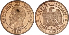 Napoléon III (1852 - 1870) 2 Centimes tête nue,
1853 A (Paris) - Bronze
A/ NAPOLEON III EMPEREUR 1853
R/ EMPIRE FRANÇAIS - DEUX CENTIMES
Reference: Ga...