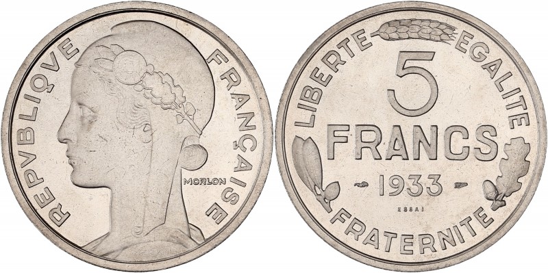 IIIème République (1870 - 1940) ESSAI concours de 5 Francs Morlon,
1933 - Nickel...