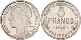 IIIème République (1870 - 1940) ESSAI concours de 5 Francs Morlon,
1933 - Nickel
A/ REPUBLIQUE FRANCAISE - 1933
R/ LIBERTE EGALITE FRATERNITE - 5 FRAN...