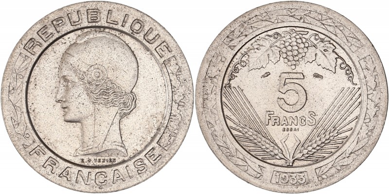 IIIème République (1870 - 1940) ESSAI concours de 5 Francs Vezien,
1933 - Nickel...