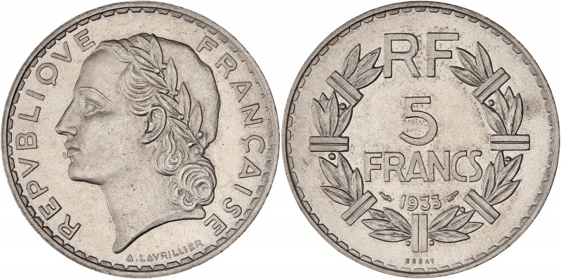 IIIème République (1870 - 1940) ESSAI de 5 Francs Lavrillier,
1933 - Nickel
A/ R...