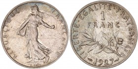 IIIème République (1870 - 1940) ESSAI Piéfort de 1 Franc Semeuse,
1927 - Argent - Poinçcon suer la tranche. "2Argent ESSAI"
A/ REPUBLIQUE FRANCAISE 
R...