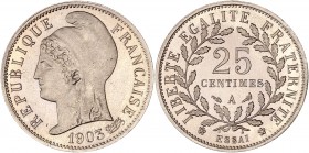 IIIème République (1870 - 1940) ESSAI de 25 Centimes Dupré, 
1903 A (Paris) - Maillechort
A/ REPUBLIQUE FRANÇAISE 1903
R/ LIBERTE EGALITE FRATERNITE -...