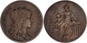 IIIème République (1870 - 1940) 10 Centimes Dupuis flan mat,
1898 - Bronze 
A/ REPUBLIQUE FRANÇAISE
R/ LIBERTE EGALITE FRATERNITE - 10 CENTIMES 1898 
...