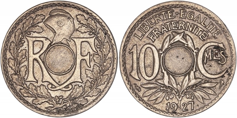 IIIème République (1870 - 1940) 10 Centimes Lindauer non trouée,
1927 - Cupro-Ni...