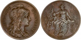 IIIème République (1870 - 1940) Pré-série de 5 Centimes Dupuis,
1897 - Bronze 
A/ REPUBLIQUE FRANÇAISE
R/ LIBERTE EGALITE FRATERNITE - 5 C - 1897
Refe...