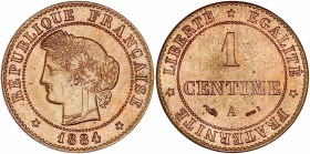 IIIème République (1870 - 1940) 1 Centime Cérès,
1884 A (Paris) - Bronze
A/ REPUBLIQUE FRANCAISE
R/ LIBERTE EGALITE FRATERNITE - 1 CENTIME 1884 A
Refe...