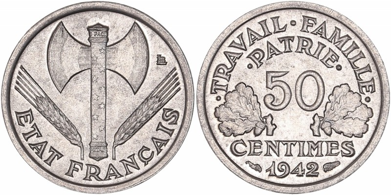 État Français (1940 - 1944) Pré-série de 50 Centimes État Français avec globules...