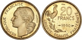 IVème République (1947 - 1959) Essai de 20 Francs Guiraud,
1950 - Bronze-aluminium
A/ REPUBLIQUE FRANÇAISE
R/ LIBERTE EGALITER FRATERNITE
Reference: G...