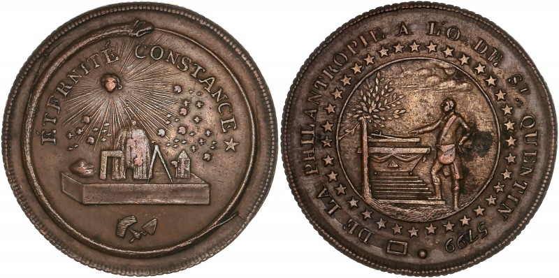 Maçonique - Orient de Saint-Quentin, la Philanthropie
1799-1835 - Cuivre - sans ...