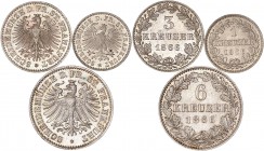 Frankfurt, Freie Stadt - 6, 3, 1 kreuzer
1866 - Silver
Reference : AKS. 21, 24, 29
FDC - 3 coins