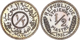French Protectorate (1920-1946) - Essai de 1/2 piastre,
1935 - Copper-nickel
A/ 
R/ REPUBLIQUE SYRIENNE - 1/2 PIASTRE - 1935
Reference : Lec.5
3,99 gr...