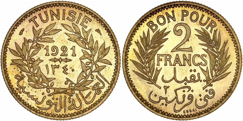 Naceur Bey (1906-1922) - Essai de2 Francs,
1921 (Paris) - Bronze-alu
A/ BON POUR...