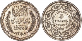 Ahmed Bey (1929-1942) - Essai de 5 Francs,
1939 - Silver
R/ TUNISIE - PROTECTORAT FRANCAIS - 5 FRANCS 1939
Reference : Lec.308
5,03 grs - 23,7 mm - FD...