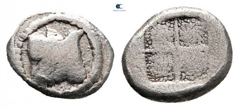 Macedon. Akanthos after circa 430 BC. 
Hemiobol AR

7 mm, 0,51 g



nearl...