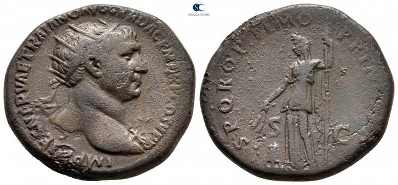 Trajan AD 98-117. Rome
Dupondius Æ

28 mm, 13,82 g



very fine
