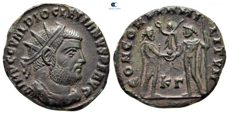 Diocletian AD 284-305. Cyzicus
Radiatus Æ

20 mm, 2,32 g



very fine