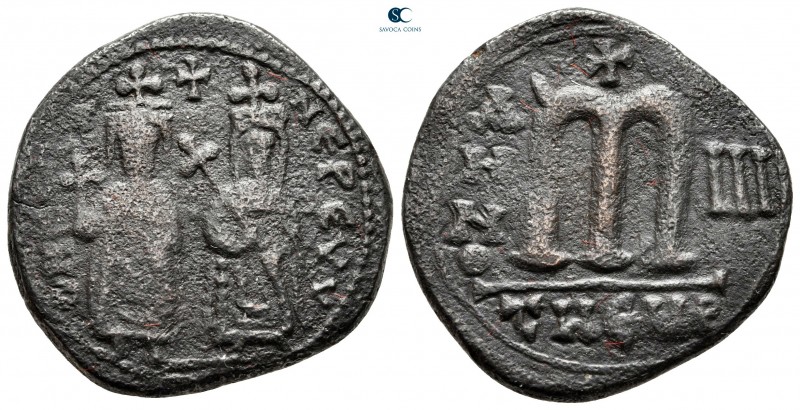 Phocas, with Leontia AD 602-610. From the Tareq Hani collection. Theoupolis (Ant...
