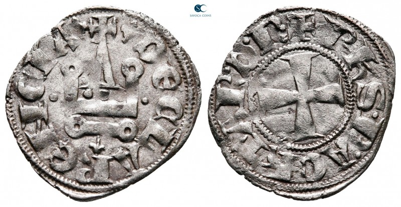 Philippe de Taranto AD 1307-1313. Glarenza 
Denier Tournois BI

20 mm, 0,88 g...