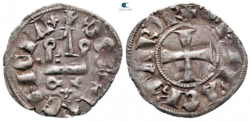 Philippe de Taranto AD 1307-1313. Glarenza 
Denier Tournois BI

20 mm, 0,87 g...