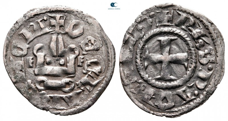 Philippe de Taranto AD 1307-1313. Glarenza 
Denier Tournois BI

19 mm, 0,82 g...
