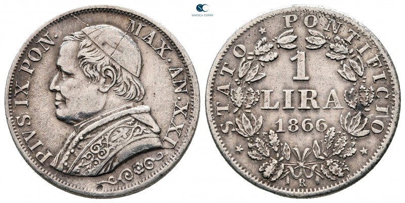 Italy. Papal State, Vatikan. Pius IX AD 1846-1878.
1 Lira 1866

24 mm, 4,95 g...