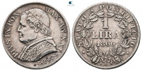 Italy. Papal State, Vatikan. Pius IX AD 1846-1878. 1 Lira 1866