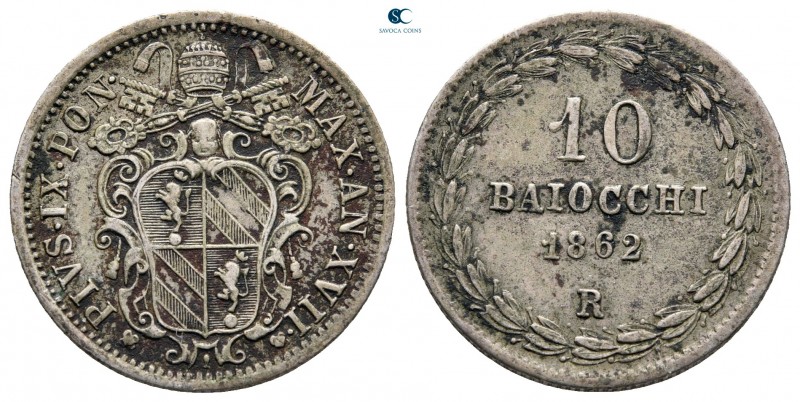 Italy. Papal State, Vatikan. Pius IX AD 1846-1878.
10 Baiocchi 1862

21 mm, 2...