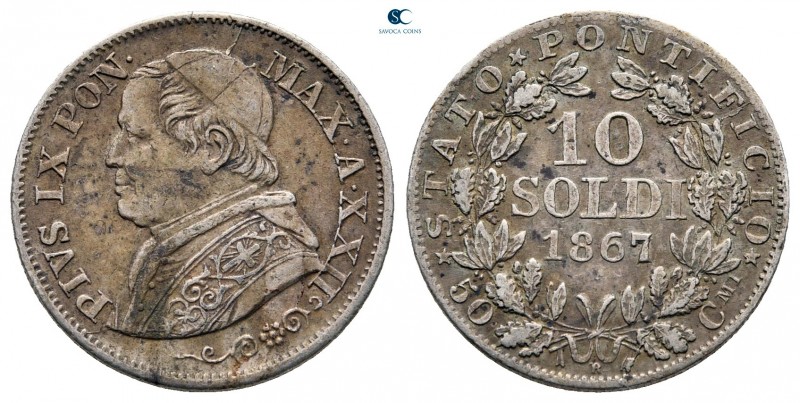 Italy. Papal State, Vatikan. Pius IX AD 1846-1878.
10 Soldi 1867

18 mm, 2,50...