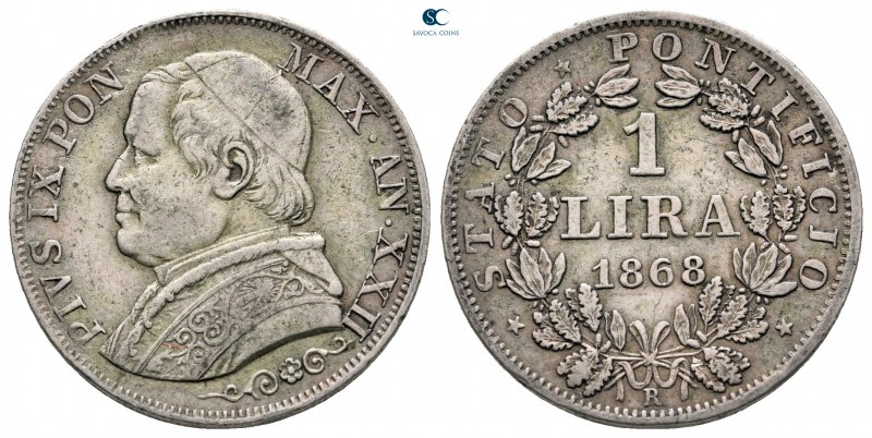 Italy. Papal State, Vatikan. Pius IX AD 1846-1878.
1 Lira 1868

23 mm, 4,95 g...