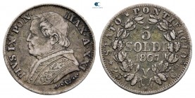 Italy. Papal State, Vatikan. Pius IX AD 1846-1878. 5 Soldi 1867