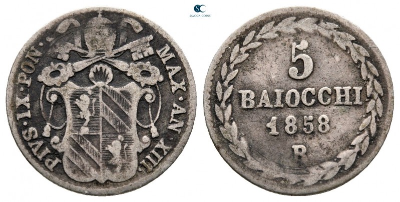 Italy. Papal State, Vatikan. Pius IX AD 1846-1878.
5 Baiocchi 1858

17 mm, 1,...