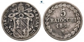 Italy. Papal State, Vatikan. Pius IX AD 1846-1878. 5 Baiocchi 1858