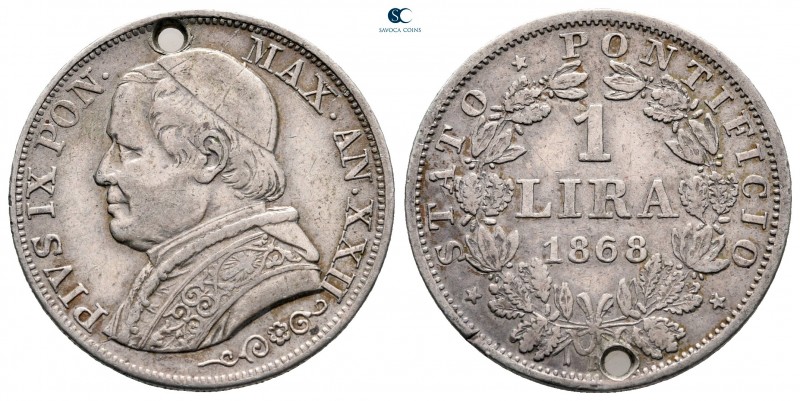 Italy. Papal State, Vatikan. Pius IX AD 1846-1878.
1 Lira 1868

24 mm, 4,87 g...