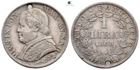 Italy. Papal State, Vatikan. Pius IX AD 1846-1878. 1 Lira 1868