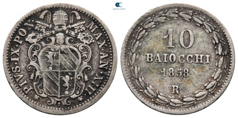 Italy. Papal State, Vatikan. Pius IX AD 1846-1878.
10 Baiocchi 1858

21 mm, 2...