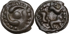 Celtic World. Central Gaul, Lingones. Potin Unit. Circa 1st Century BC. Obv. Three horn-shaped ornaments revolving around pellet. Rev. Three S-shaped ...
