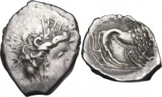 Celtic World. Southern Gaul, Insubres. AR Tetrobol, 2nd century BC. Imitating Massalia. Obv. Female head right. Rev. Lion right. CCCBM 18-20; Pautasso...