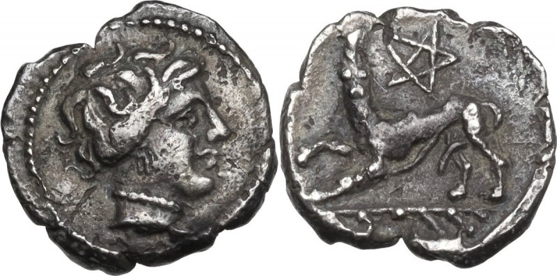 Celtic World. Cisalpine Gaul. The Cenomani. AR Obol, c.100-75 BC. Obv. Female he...