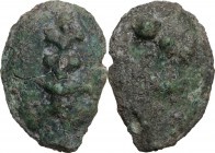 Greek Italy. Uncertain Umbria or Etruria. AE Cast Sextans, 3rd century BC. Obv. Club. Rev. Two pellets. Vecchi ICC 199; HN Italy 54. AE. 31.77 g. 35.5...