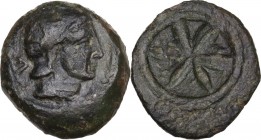 Greek Italy. Uncertain Central Etruria. AE 5-Units, Incuse Centesimal Group, late 4th-3rd century BC. Obv. Head right, wearing Phrygian helmet; behind...